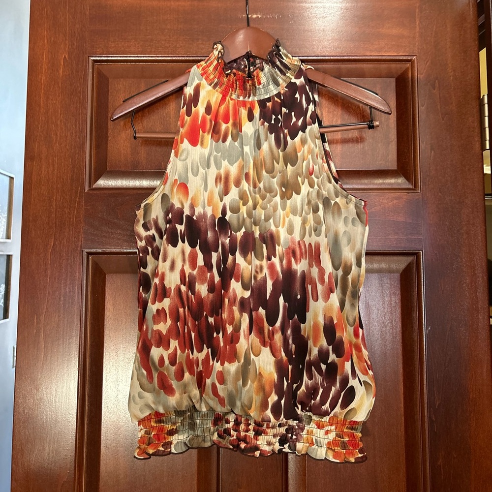 B Wear Byer California Sleeveless Halter Blouse Abstract Print M
